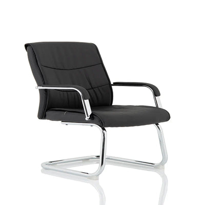 Carter Medium Back Black Leather Cantilever Visitor Office Chair with Arms - Market Milloner