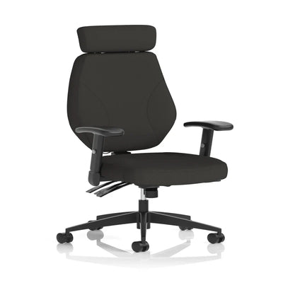 Nexus High Back Black Fabric Ergonomic Task Operator Office Chair with Arms and Headrest - Market Milloner